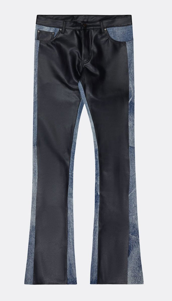 "NATION" LEATHER STACKED DENIM