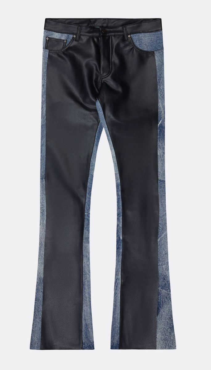 "NATION" LEATHER STACKED DENIM