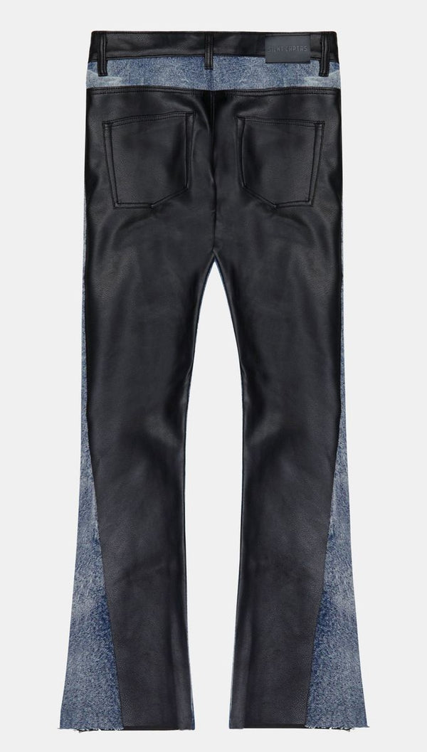 "NATION" LEATHER STACKED DENIM