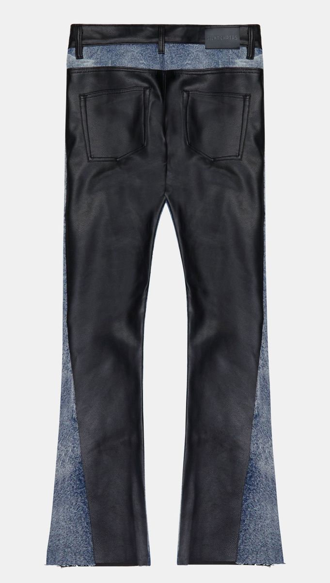 "NATION" LEATHER STACKED DENIM