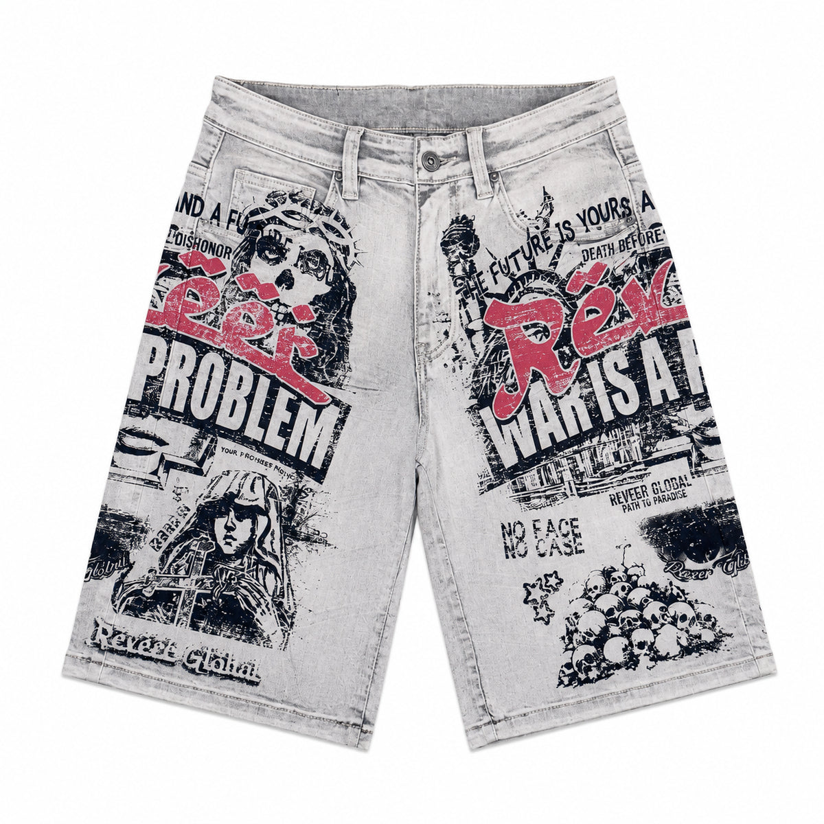 Reveer War Is A Problem" Denim Shorts