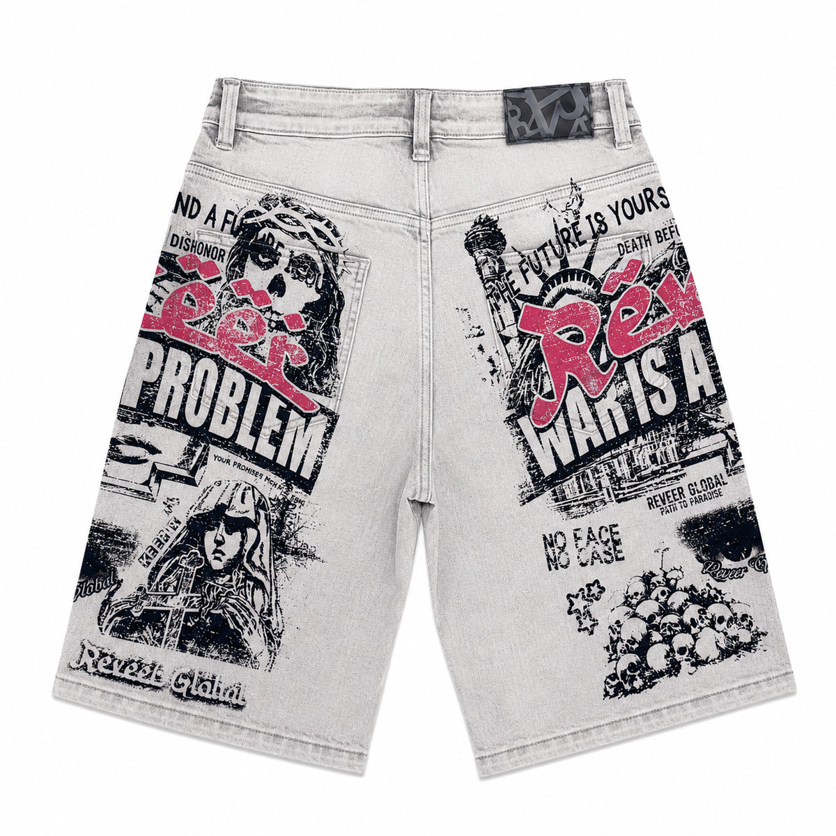 Reveer War Is A Problem" Denim Shorts