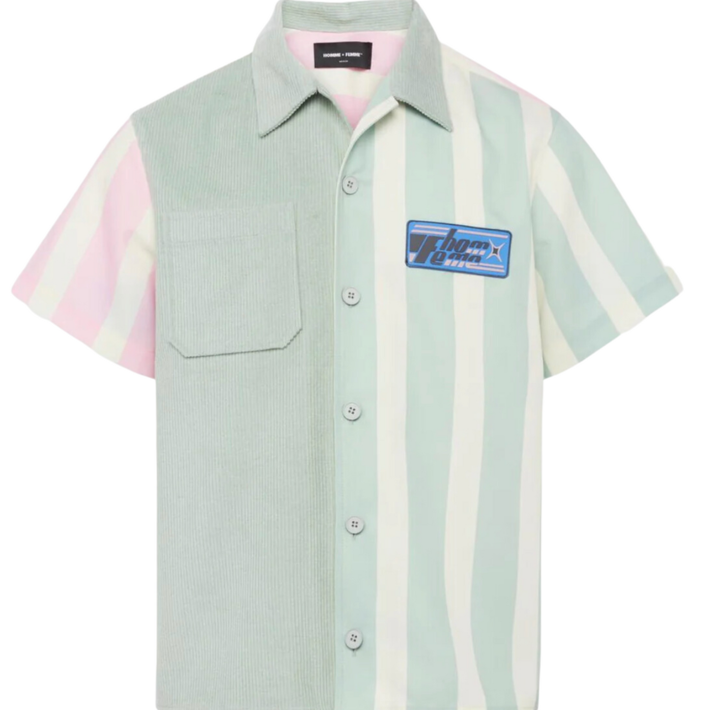 HOMME+FEMME PANELED COURDUROY STRIPED SHIRT