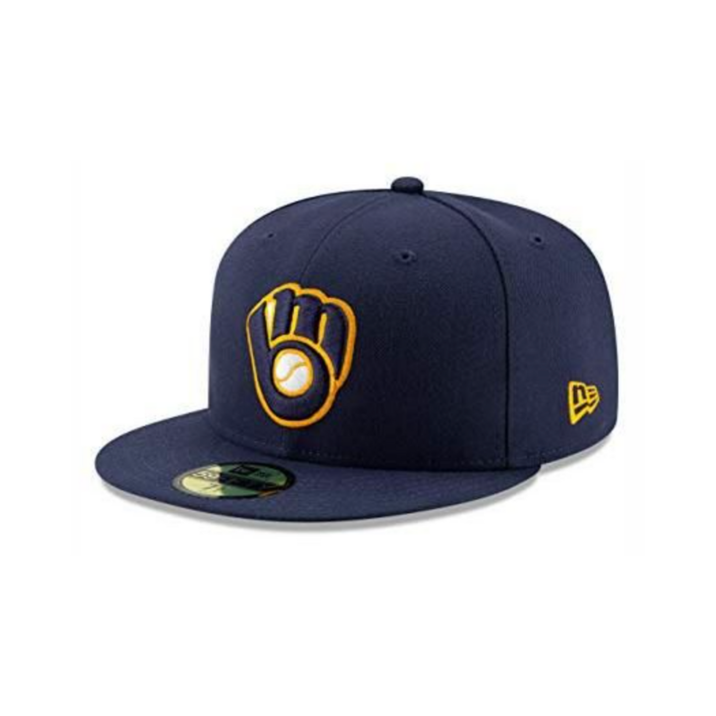New Era 59Fifty Hat Milwaukee Brewers Glove Navy Blue Alt2 Fitted Cap