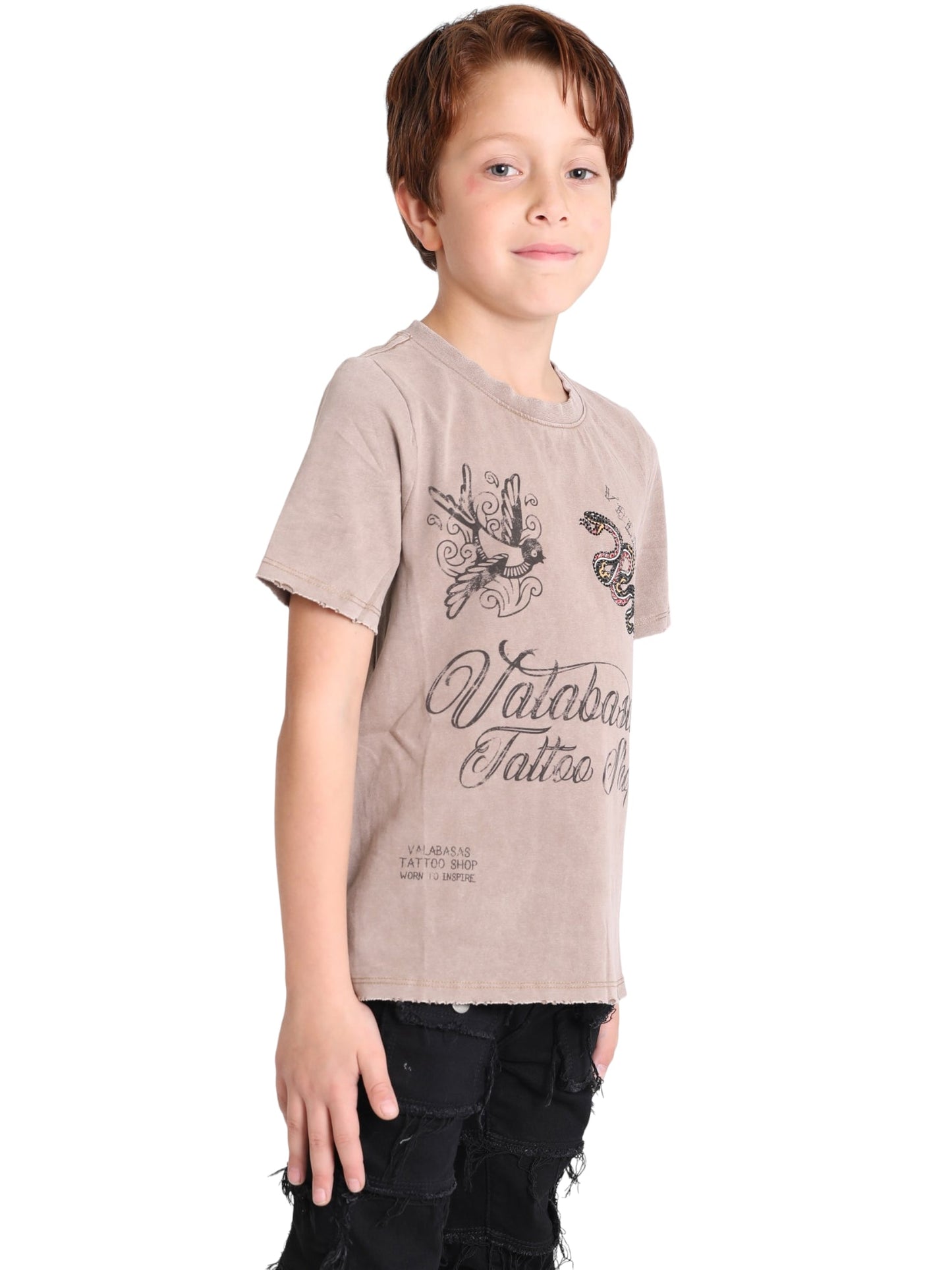 VPLAY TEE "ACROSS THE BELLY TAT" VINTAGE LIGHT COFFEE