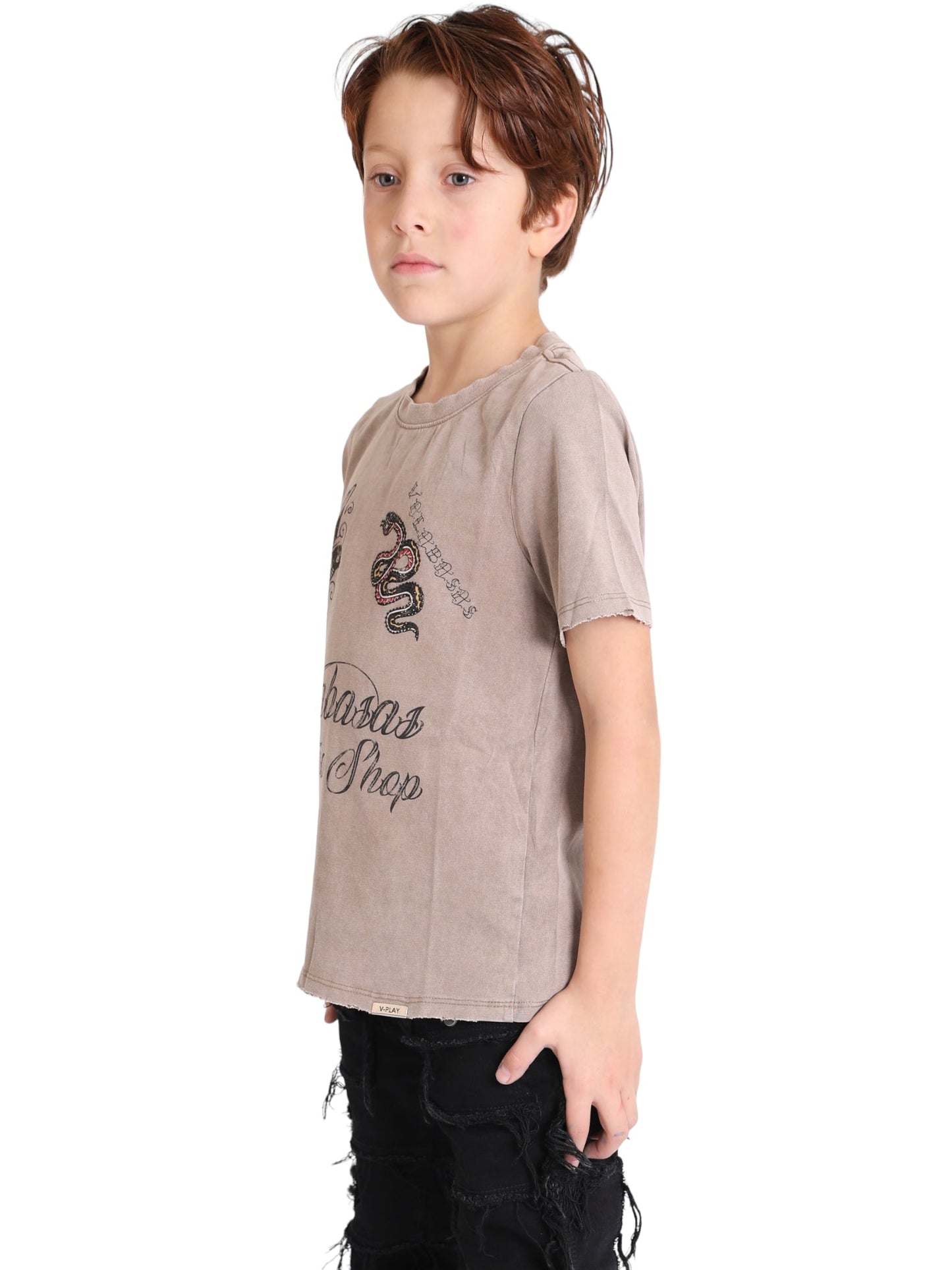 VPLAY TEE "ACROSS THE BELLY TAT" VINTAGE LIGHT COFFEE