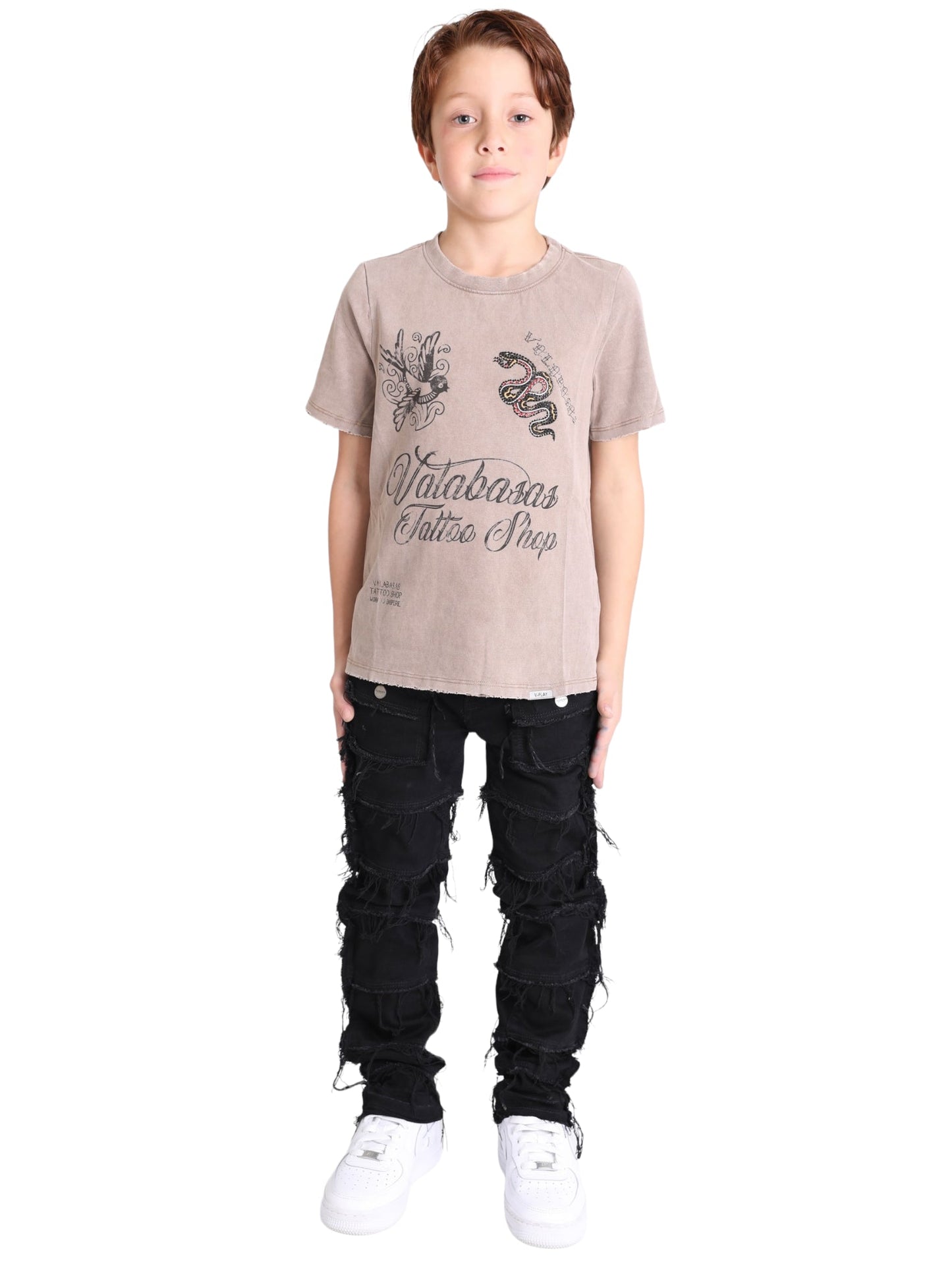 VPLAY TEE "ACROSS THE BELLY TAT" VINTAGE LIGHT COFFEE