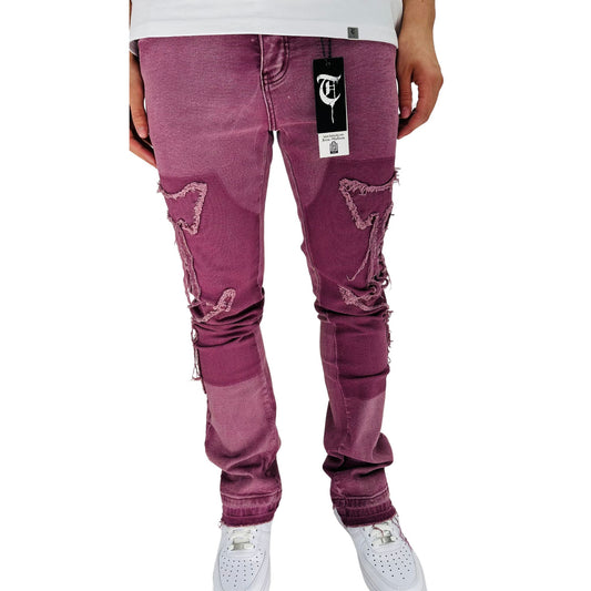TRNCHS Pink Canvas Stacked Jeans