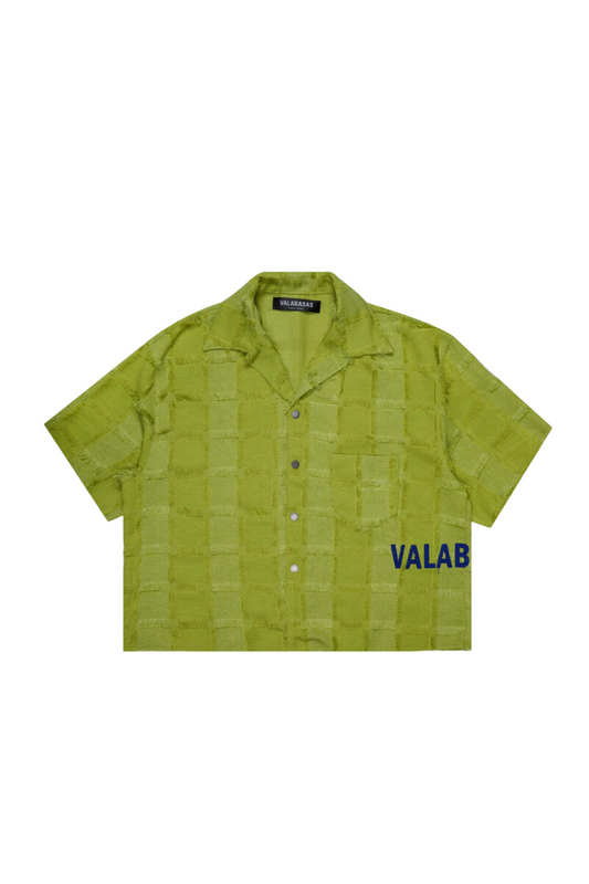VALABASAS "CHECKMATE" GRASS GREEN CROPPED BUTTON DOWN