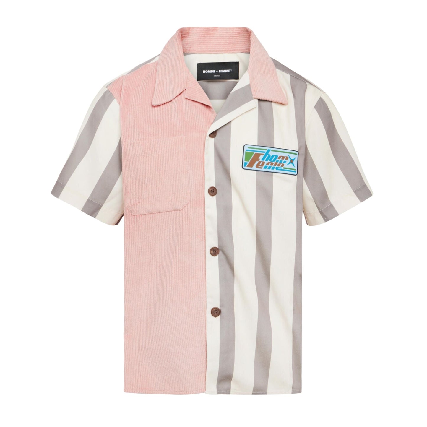 HOMME+FEMME PANELED CORDUROY STRIPED SHIRT