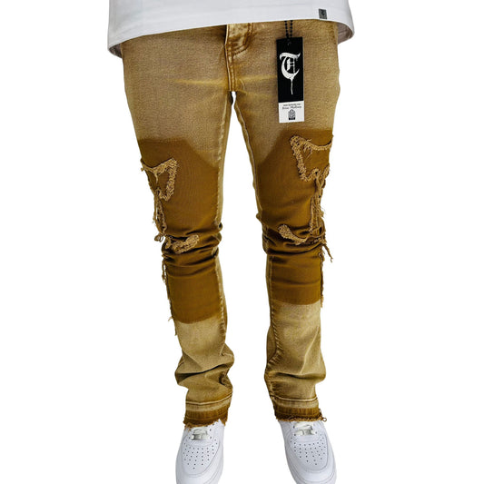 TRNCHS Wheat Canvas Stacked Jeans