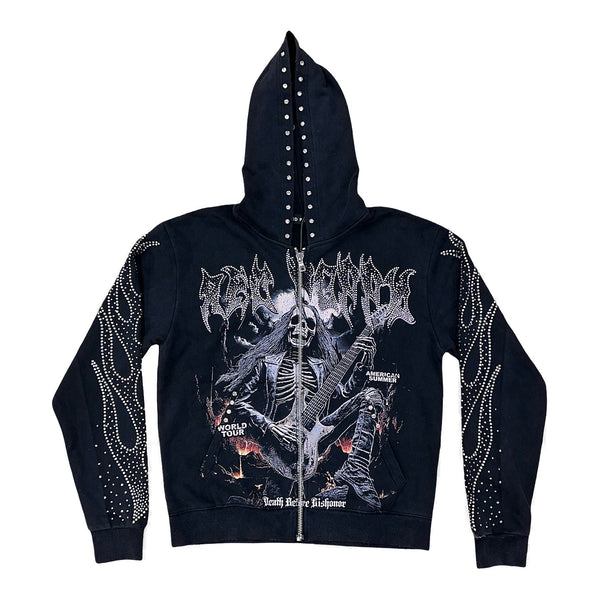 RED POPPY | Studded Zip-Up Hoodie (Black)