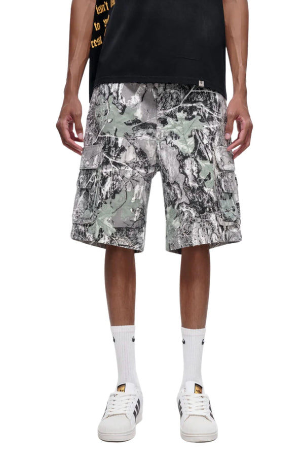 TRNCHS | Abandon-gray Camo Denim Shorts