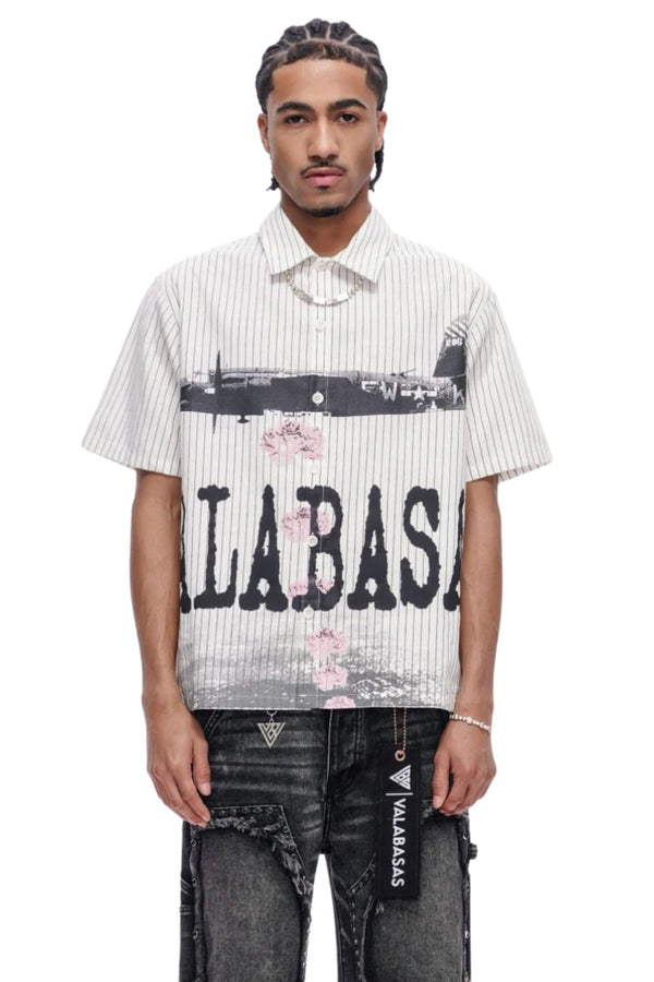 VALABASAS | Flower Bomb Pin-Striped Button-Down