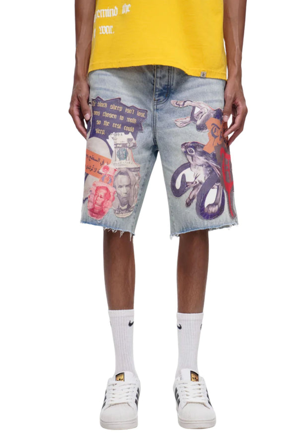 TRNCHS | Collage Wash Denim Shorts