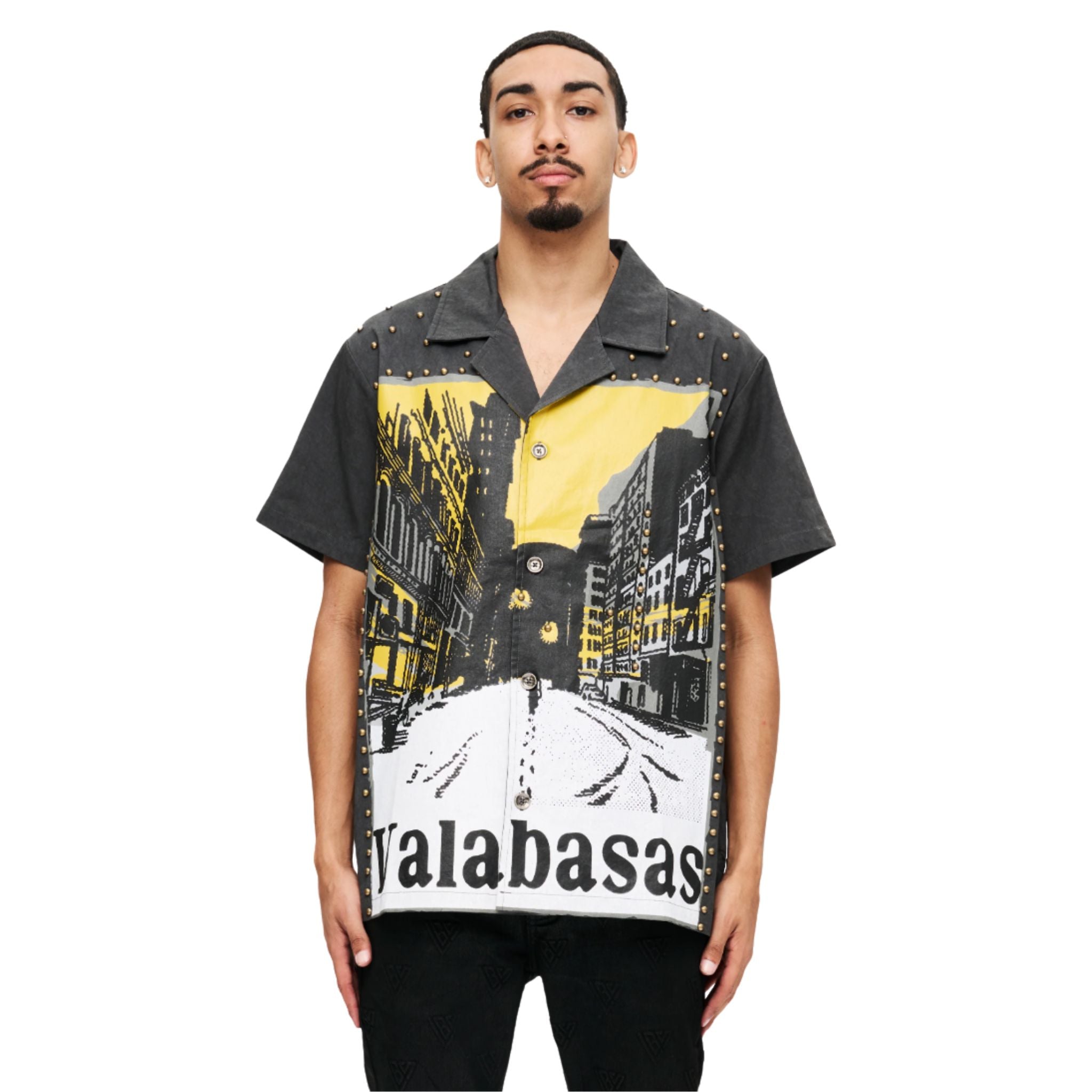VALABASAS STUDDED STREET BUTTON UP