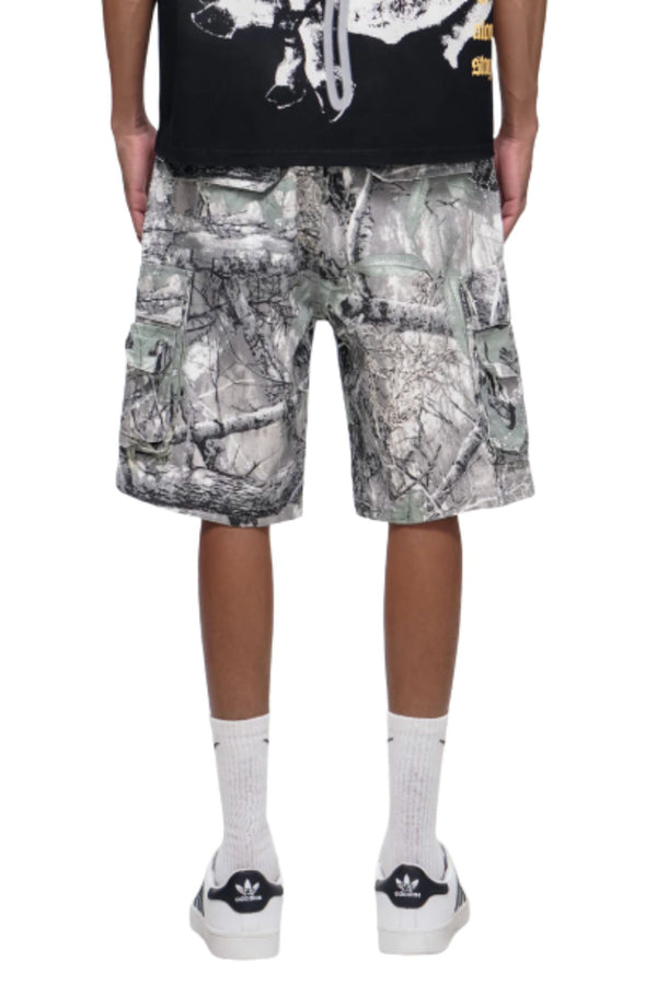 TRNCHS | Abandon-gray Camo Denim Shorts
