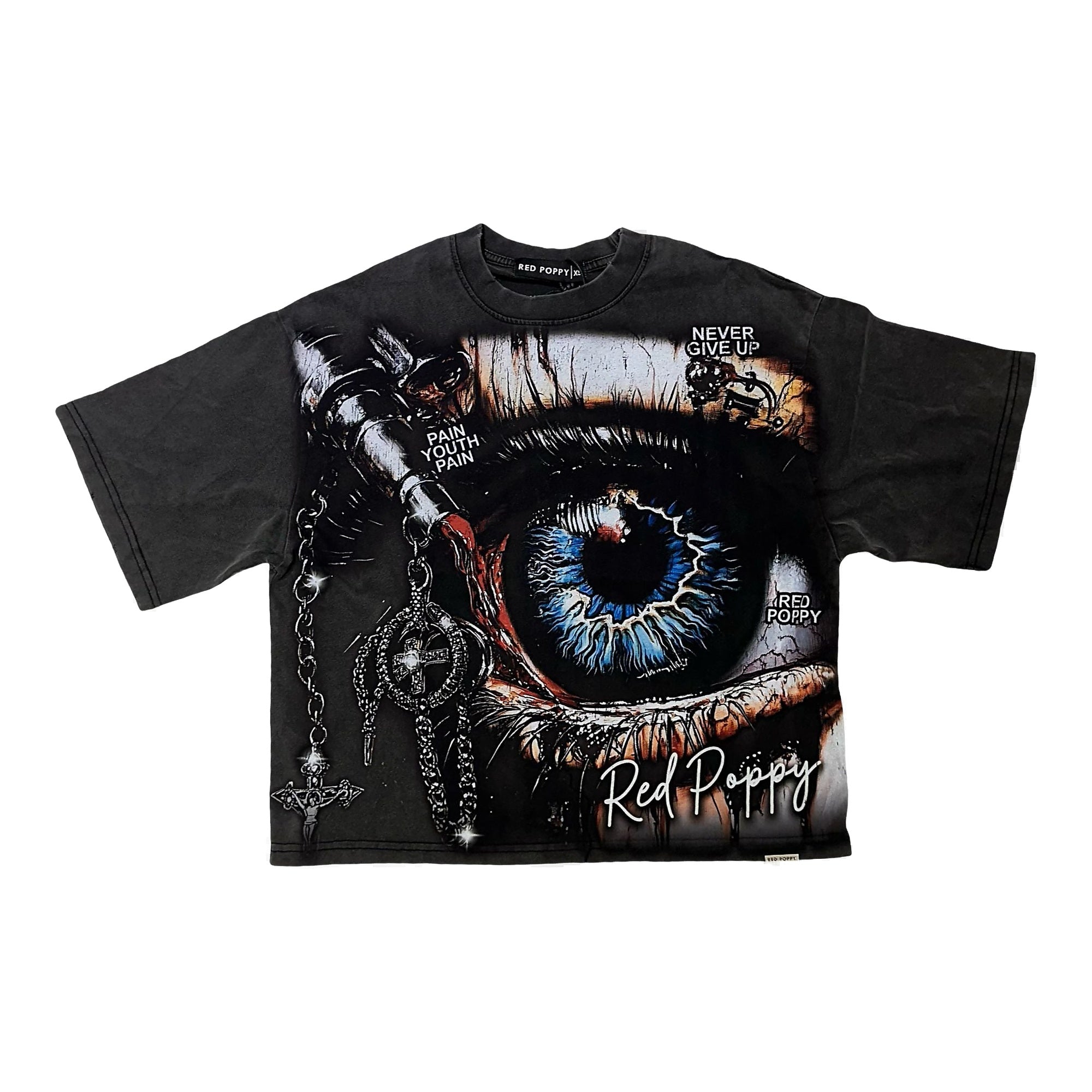 Red Poppy Vintage Black T-Shirt - Solid Color