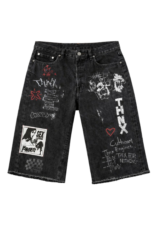 THNX FOR NOTHING | Lovers Black Denim Jorts