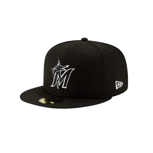 New Era Miami Marlins Black White Basic 59FIFTY Fitted Cap Men's Hat