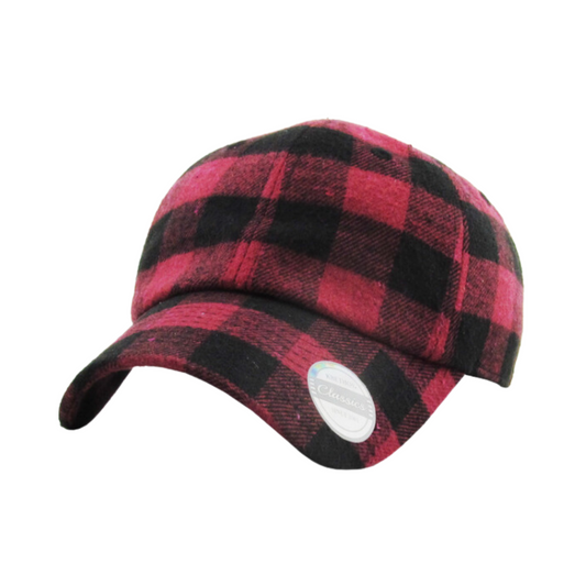 PLAID BASEBALL CAPS -Red Black