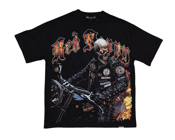 Red Poppy Men's Black T-Shirt