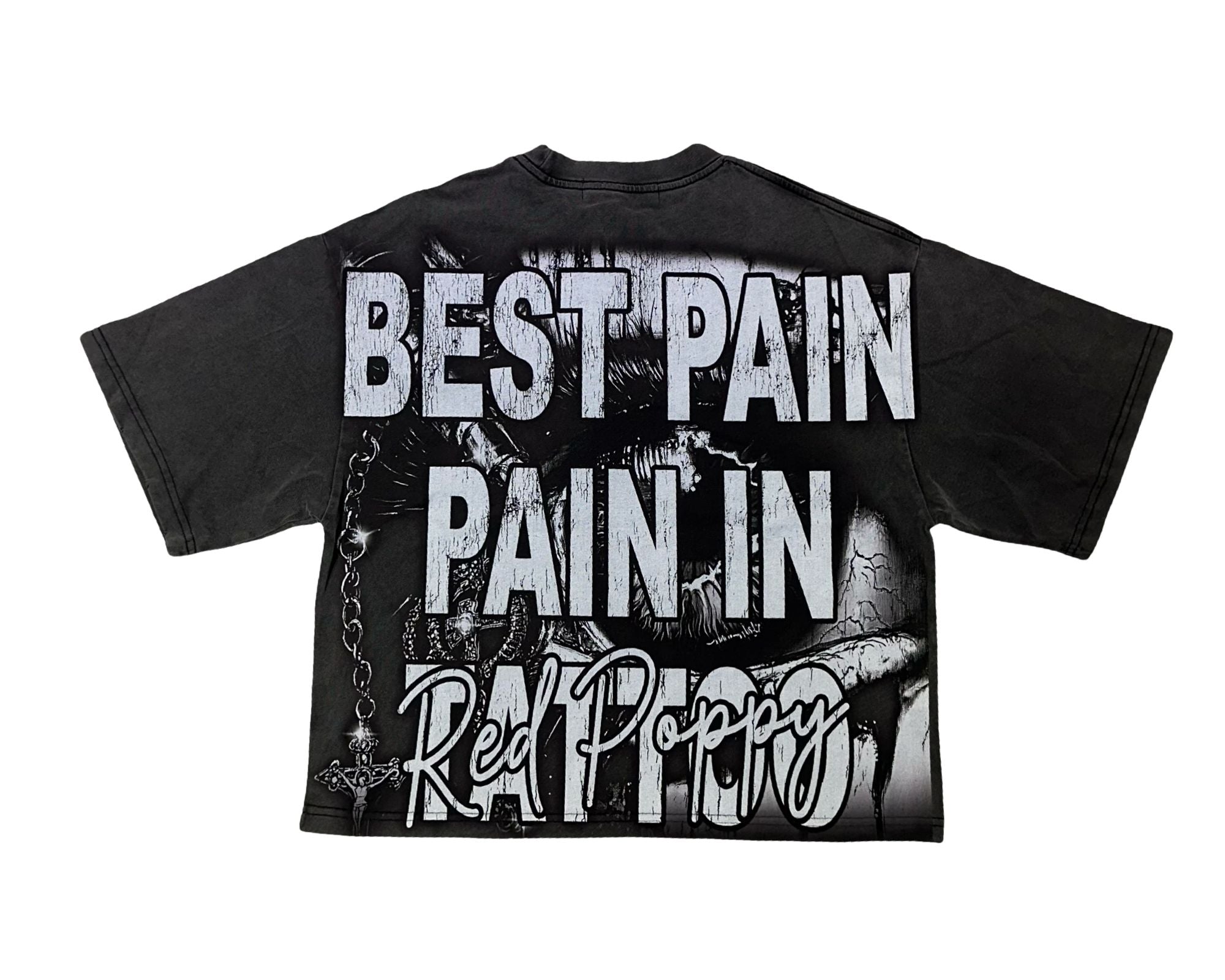 Red Poppy Vintage Black T-Shirt - Solid Color