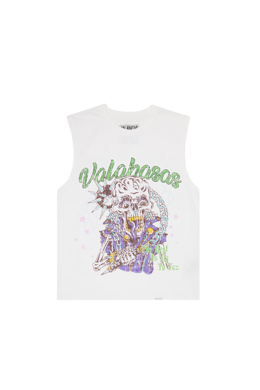 VALABASAS "RESTED" VINTAGE WHITE CUT OFF TEE