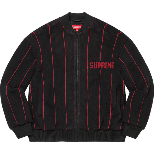 SUPREME Pinstripe Varsity Zip Up Sweater