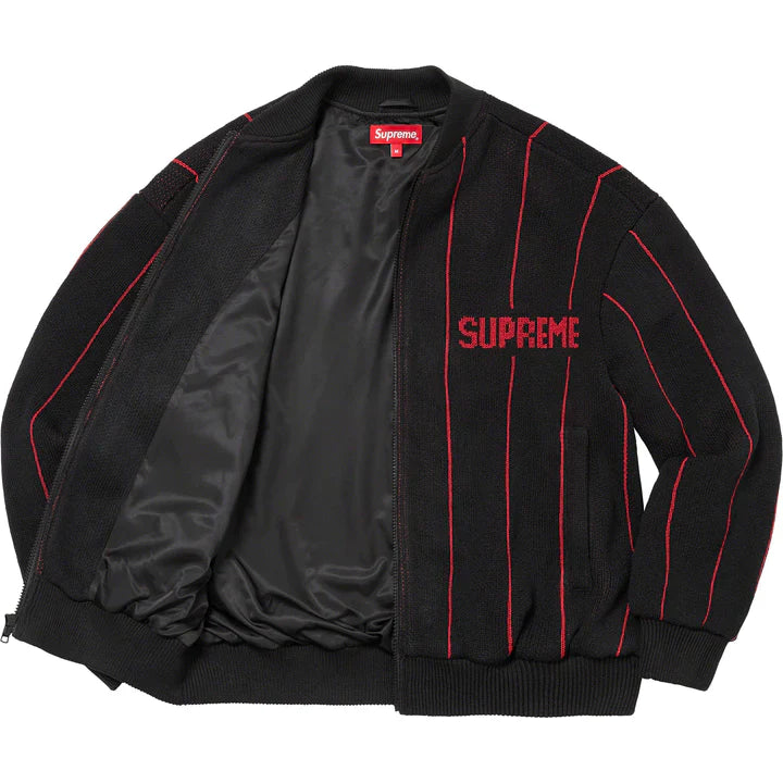 SUPREME Pinstripe Varsity Zip Up Sweater