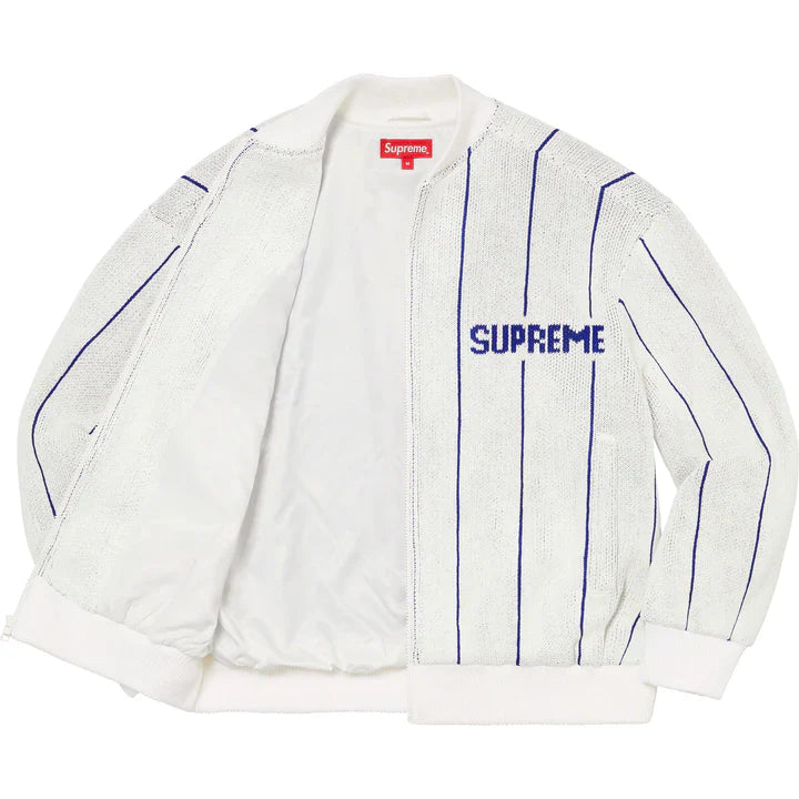 SUPREME Pinstripe Varsity Zip Up Sweater