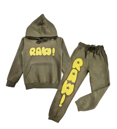 Kids RAW Star Yellow Puff Hoodie and Jogger Set
