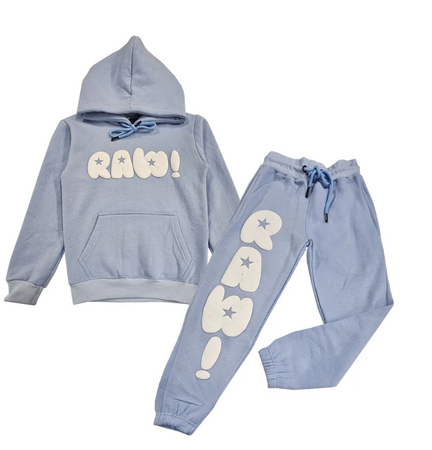 Kids RAW Star White Puff Hoodie and Jogger Set