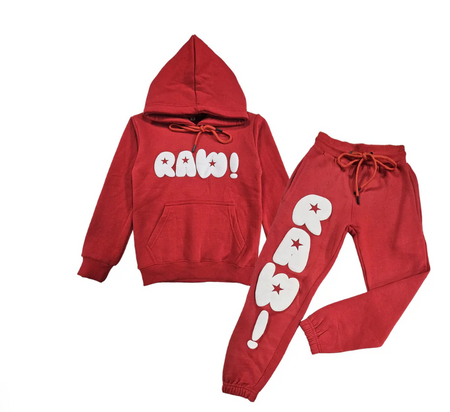 Kids RAW Star White Puff Hoodie and Jogger Set