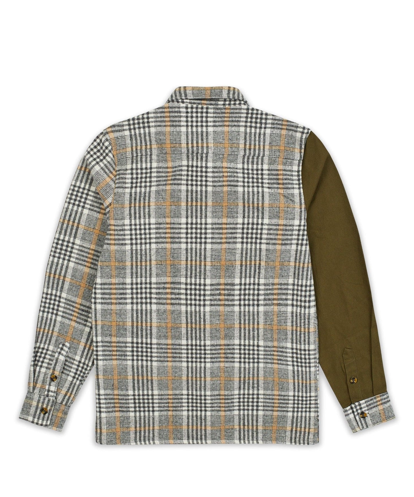 REASON Colorblock Plaid Olive Sleeve Overshirt