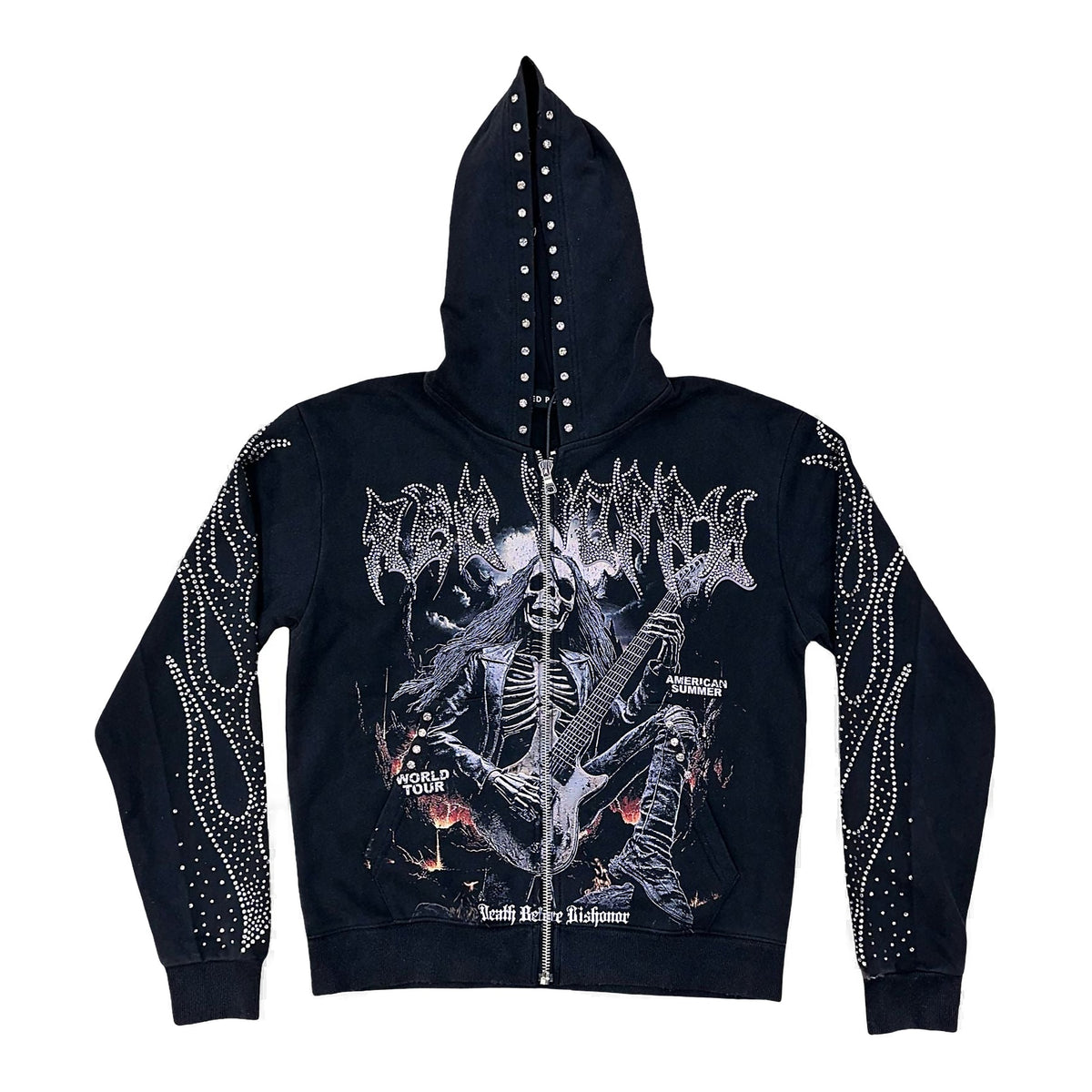 Red Poppy Studded Zip-Up Hoodie - Black | Superior Shop