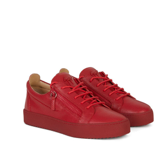 GIUSEPPE ZANOTTI  RED LEATHER LOW TOP SNEAKERS