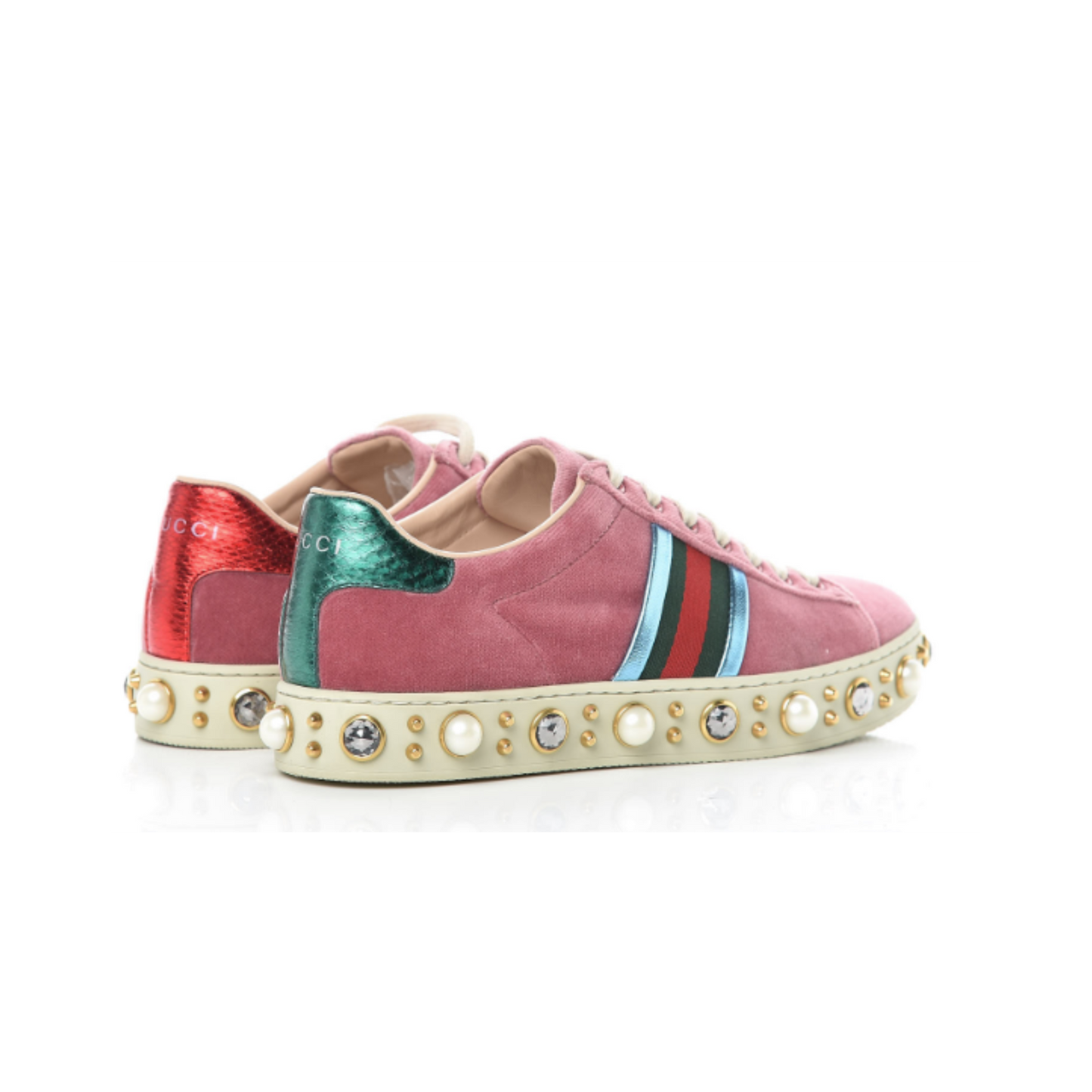 GUCCI VELVET AYERS FAUX PEARL EMBELLISHED WOMENS ACE SNEAKERS