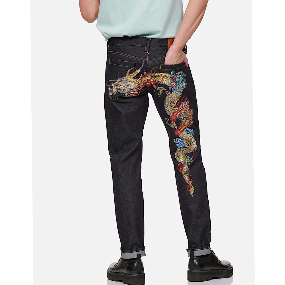 EVISU DRAGON EMBROIDERED CARROT FIT JEANS