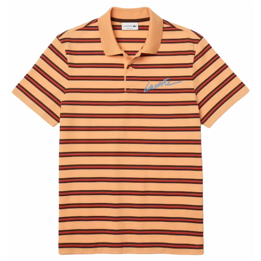 Men’s Lacoste Regular Fit Lettered Striped Cotton Polo Shirt