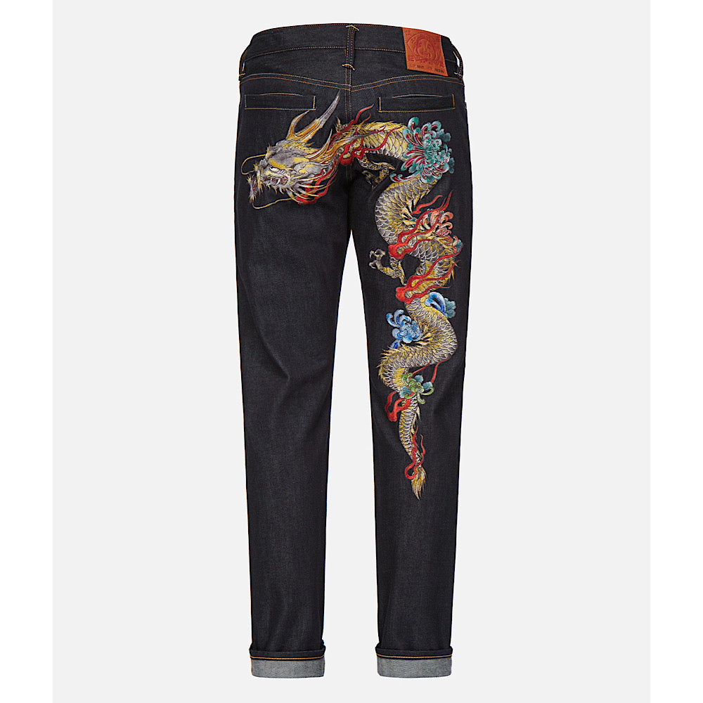 EVISU DRAGON EMBROIDERED CARROT FIT JEANS